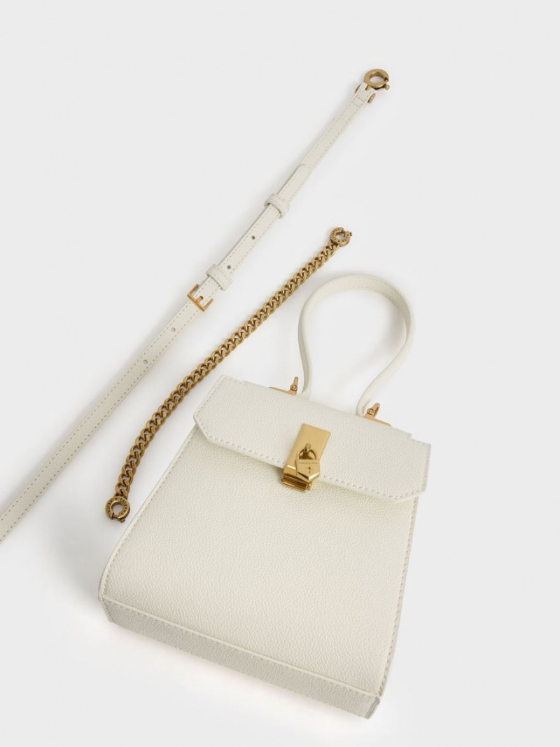 Charles And Keith Geometric Top Handle Chain-Link Shoulder Bags Cream | PHILIPPINES S231