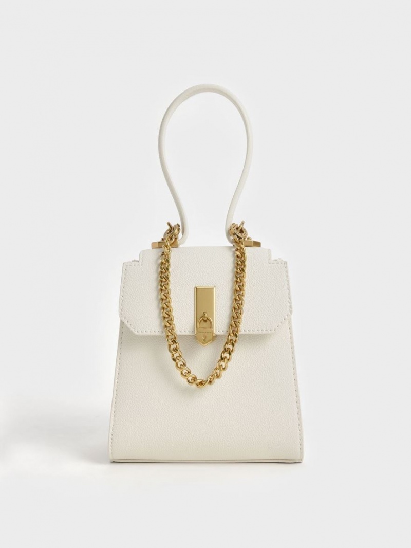 Charles And Keith Geometric Top Handle Chain-Link Shoulder Bags Cream | PHILIPPINES S231