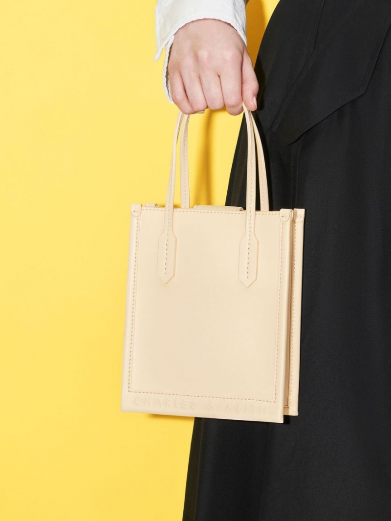 Charles And Keith Geometric Tote Bags Beige | PHILIPPINES I840