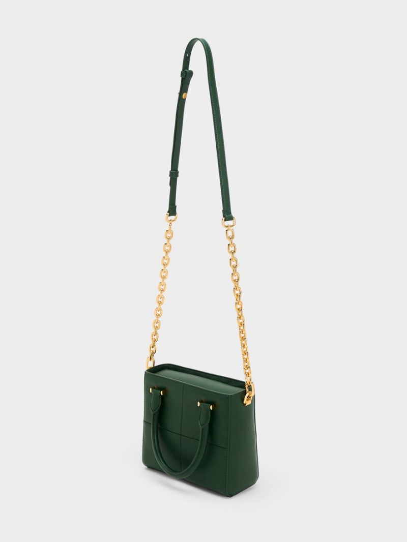 Charles And Keith Georgette Square Tote Bags Dark Green | PHILIPPINES Q652