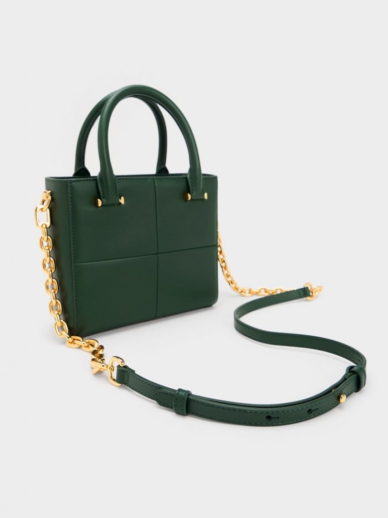 Charles And Keith Georgette Square Tote Bags Dark Green | PHILIPPINES Q652