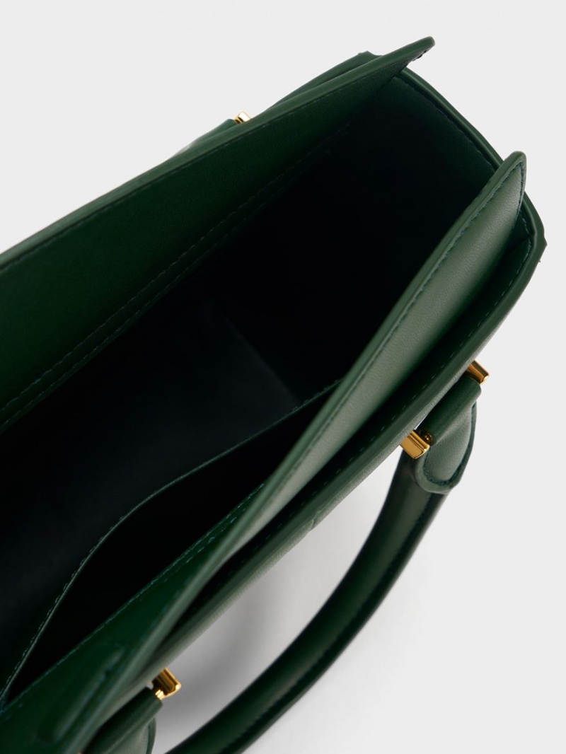 Charles And Keith Georgette Square Tote Bags Dark Green | PHILIPPINES Q652