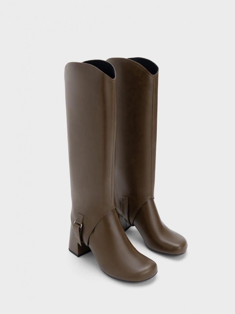 Charles And Keith Gigi Block Heel Knee-high Boots Dark Brown | PHILIPPINES Y062