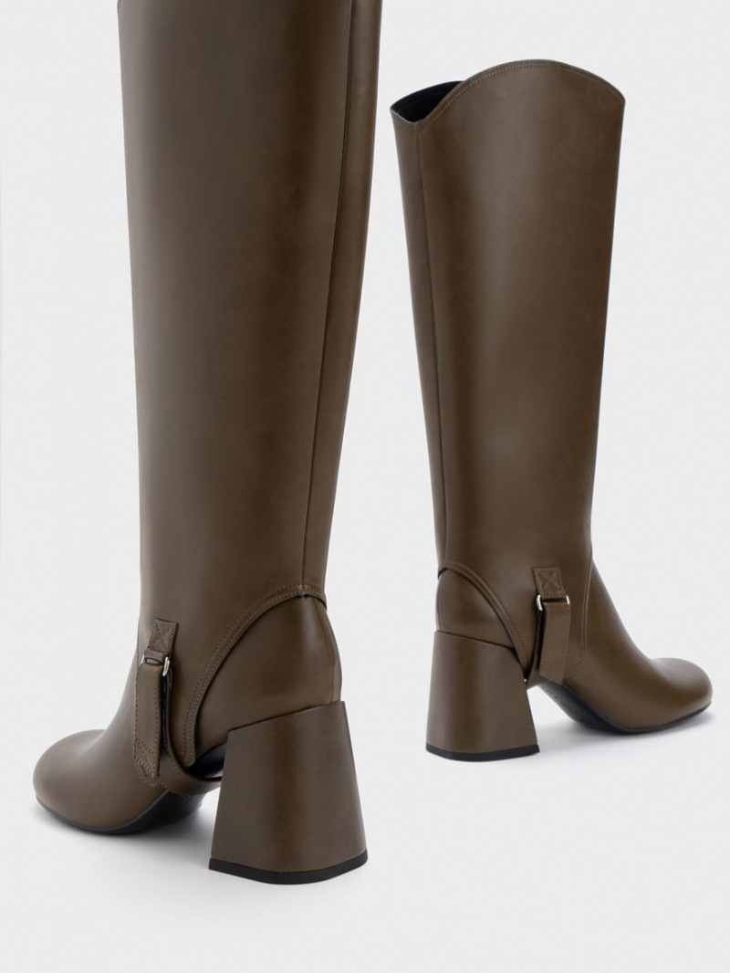 Charles And Keith Gigi Block Heel Knee-high Boots Dark Brown | PHILIPPINES Y062