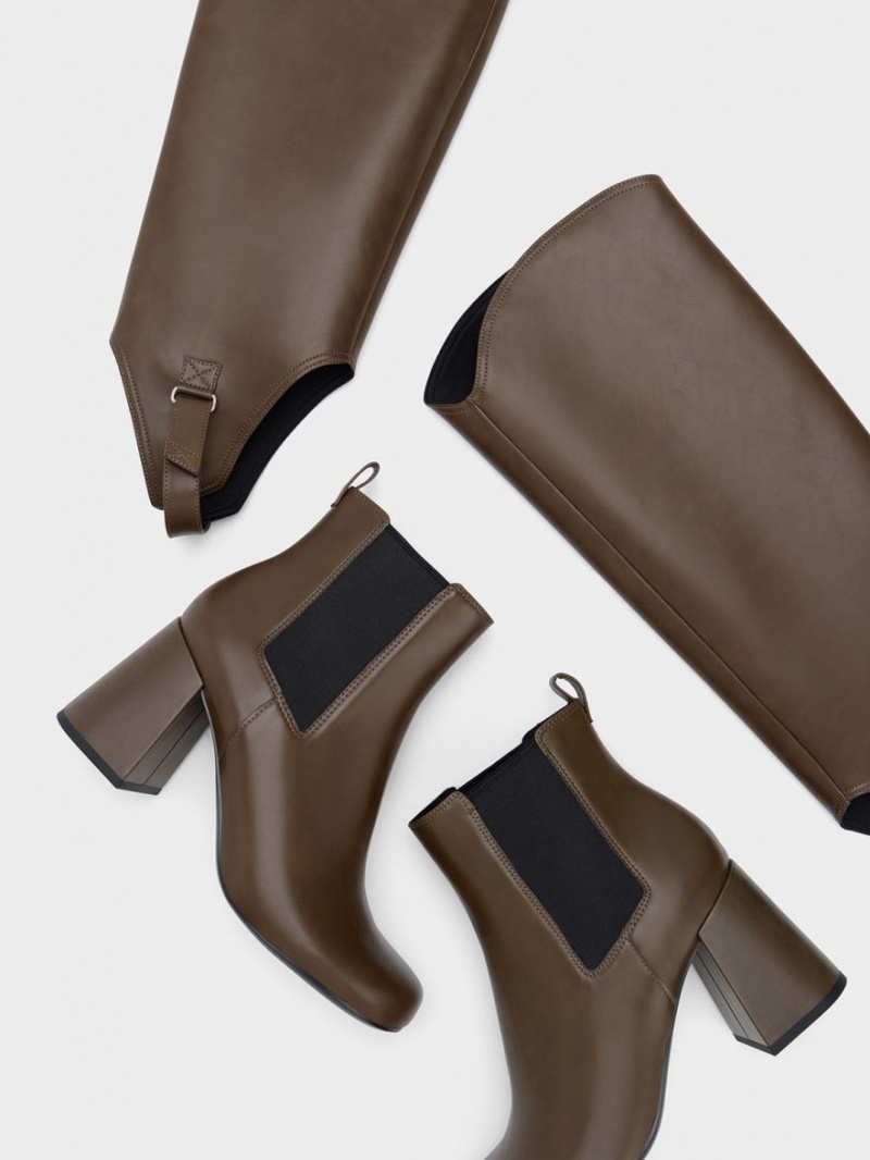 Charles And Keith Gigi Block Heel Knee-high Boots Dark Brown | PHILIPPINES Y062