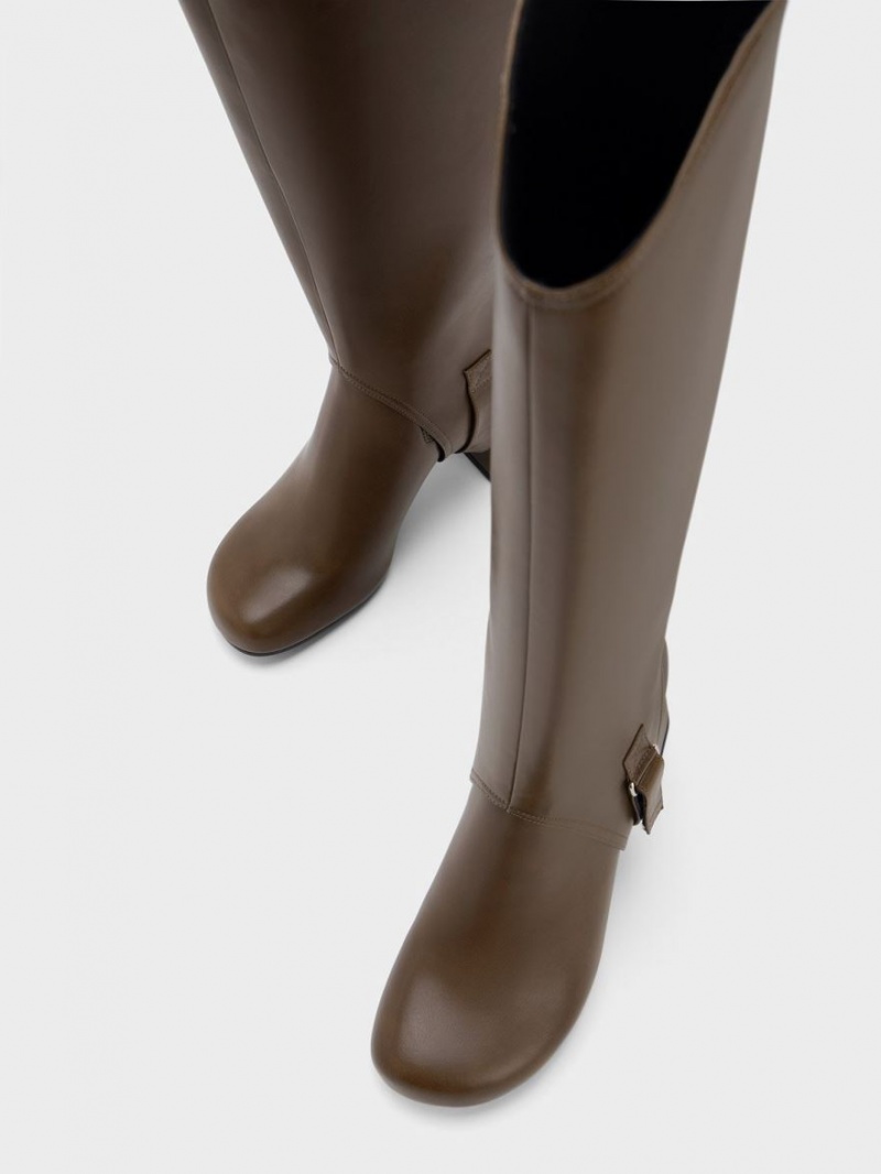 Charles And Keith Gigi Block Heel Knee-high Boots Dark Brown | PHILIPPINES Y062