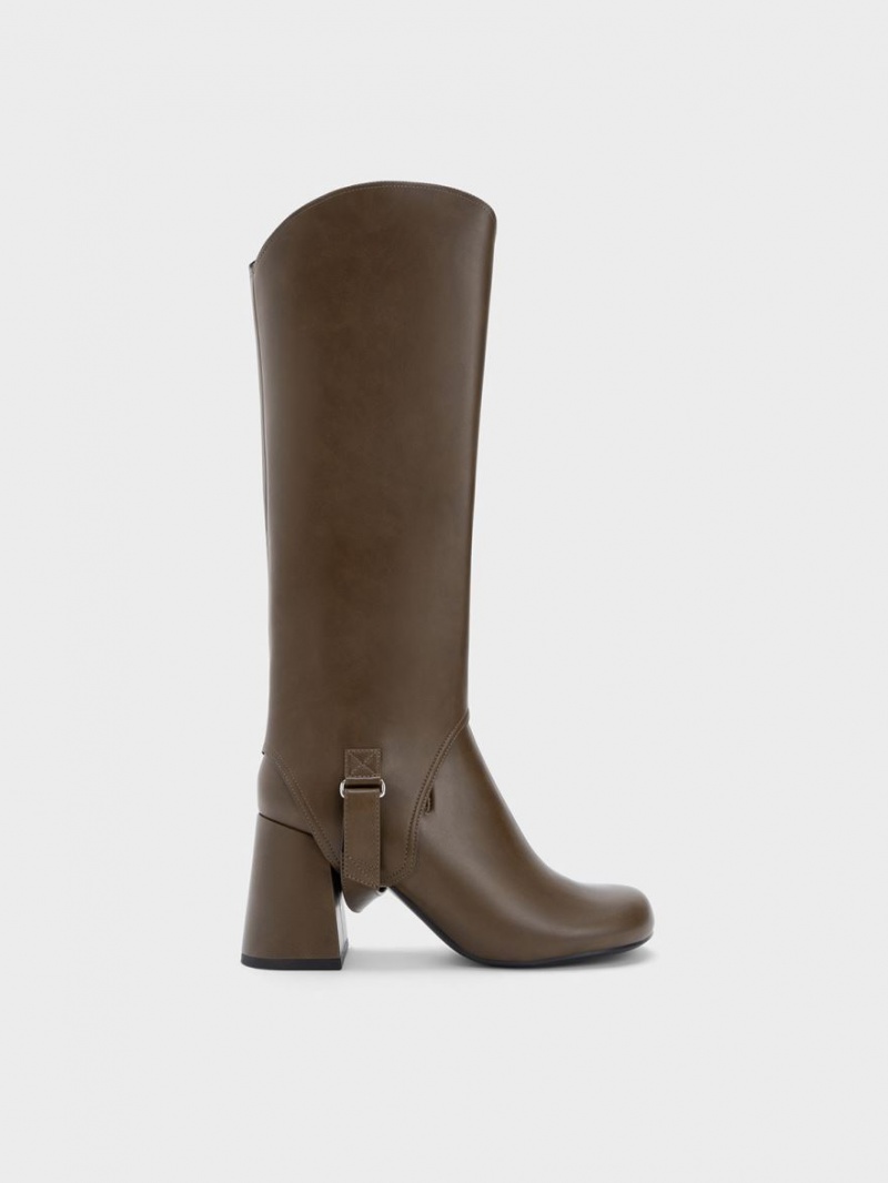 Charles And Keith Gigi Block Heel Knee-high Boots Dark Brown | PHILIPPINES Y062