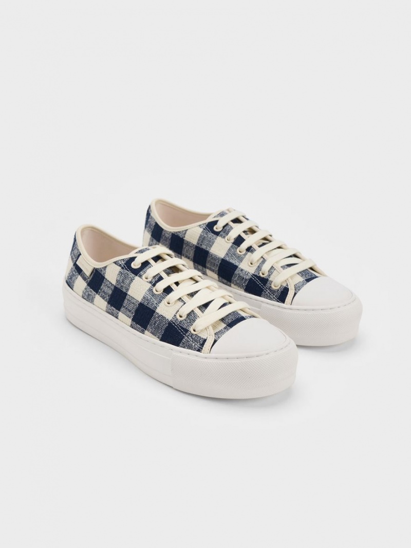 Charles And Keith Gingham Sneakers Dark Blue | PHILIPPINES V153