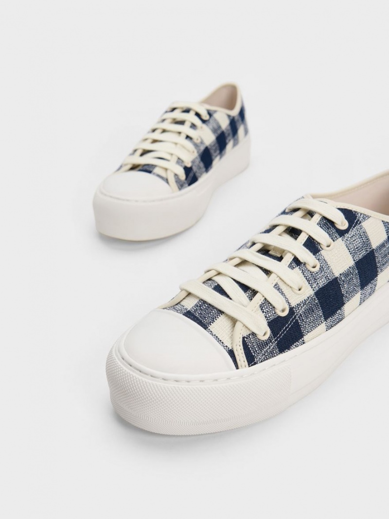 Charles And Keith Gingham Sneakers Dark Blue | PHILIPPINES V153