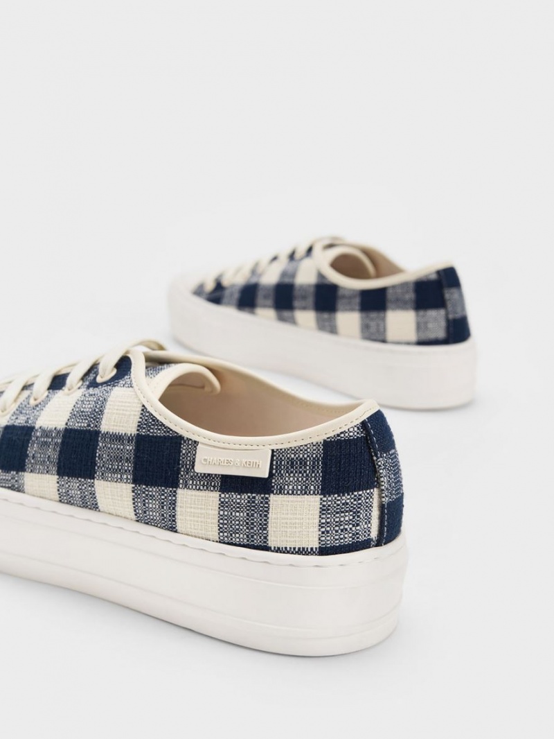 Charles And Keith Gingham Sneakers Dark Blue | PHILIPPINES V153