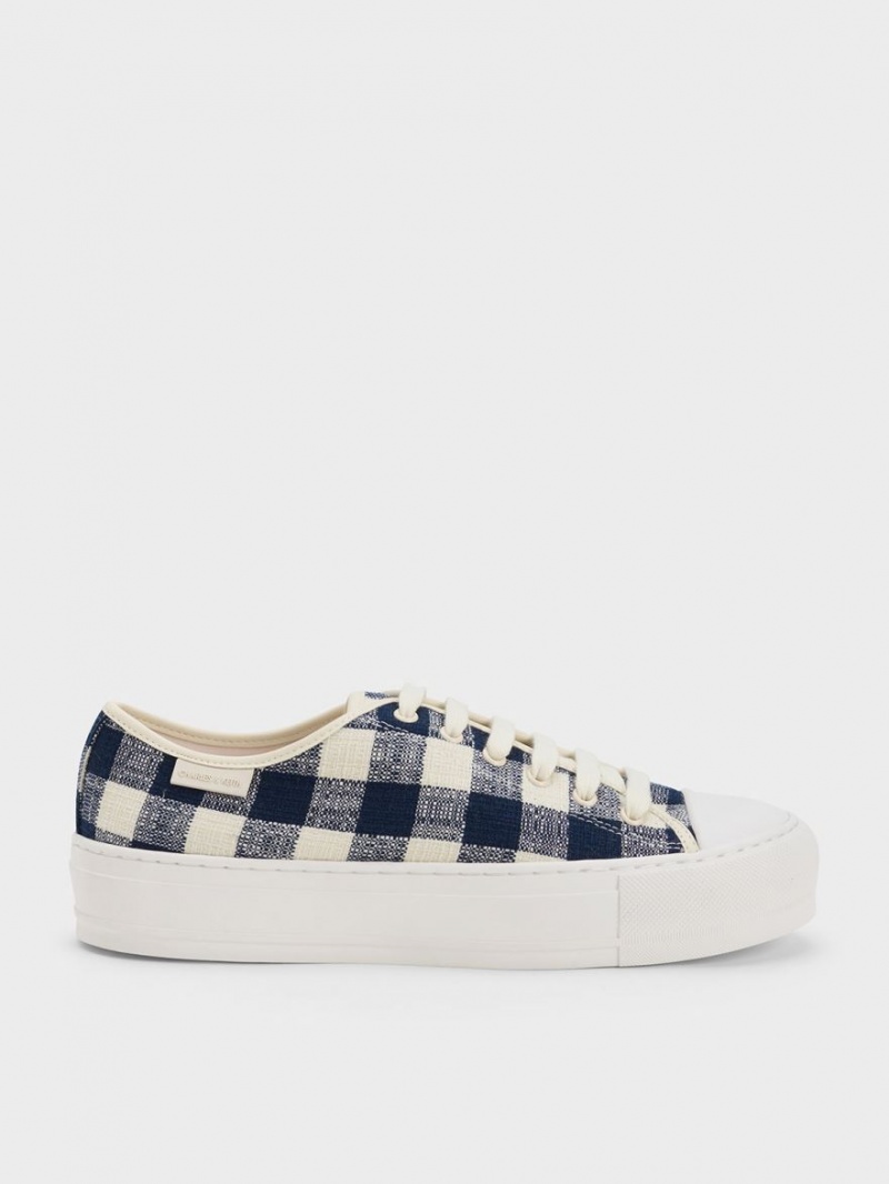 Charles And Keith Gingham Sneakers Dark Blue | PHILIPPINES V153