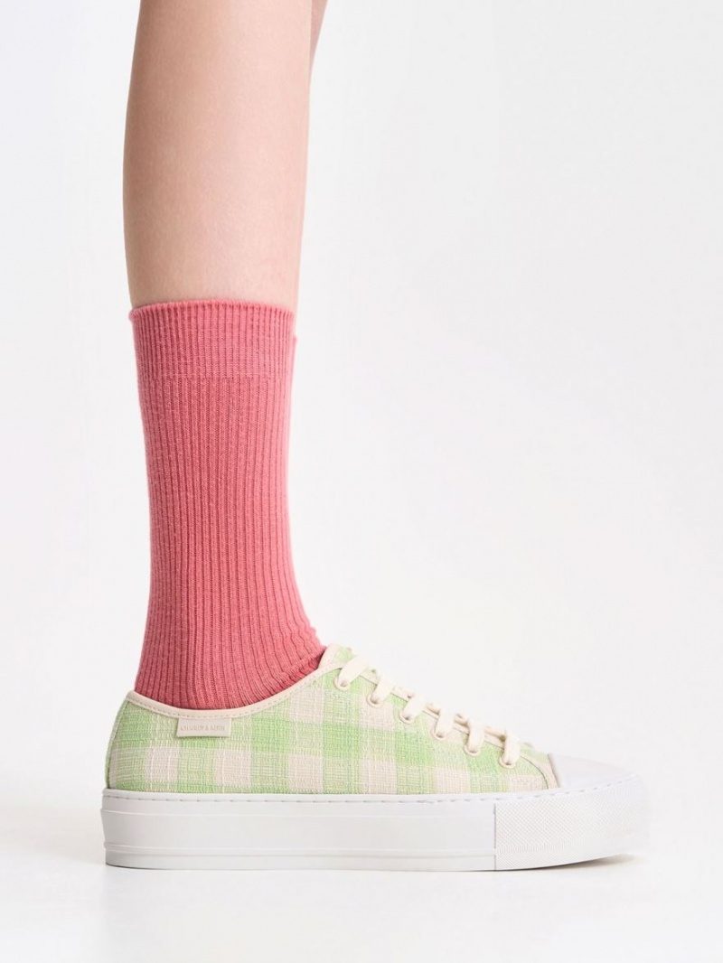 Charles And Keith Gingham Sneakers Green | PHILIPPINES F618