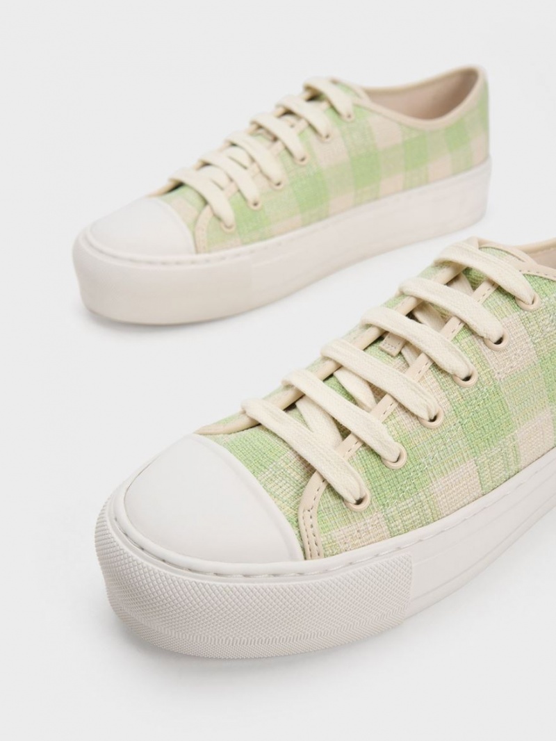 Charles And Keith Gingham Sneakers Green | PHILIPPINES F618