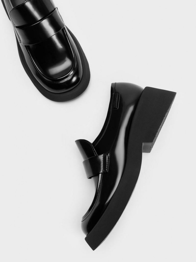 Charles And Keith Giselle Strap Chunky Loafers Black | PHILIPPINES T436