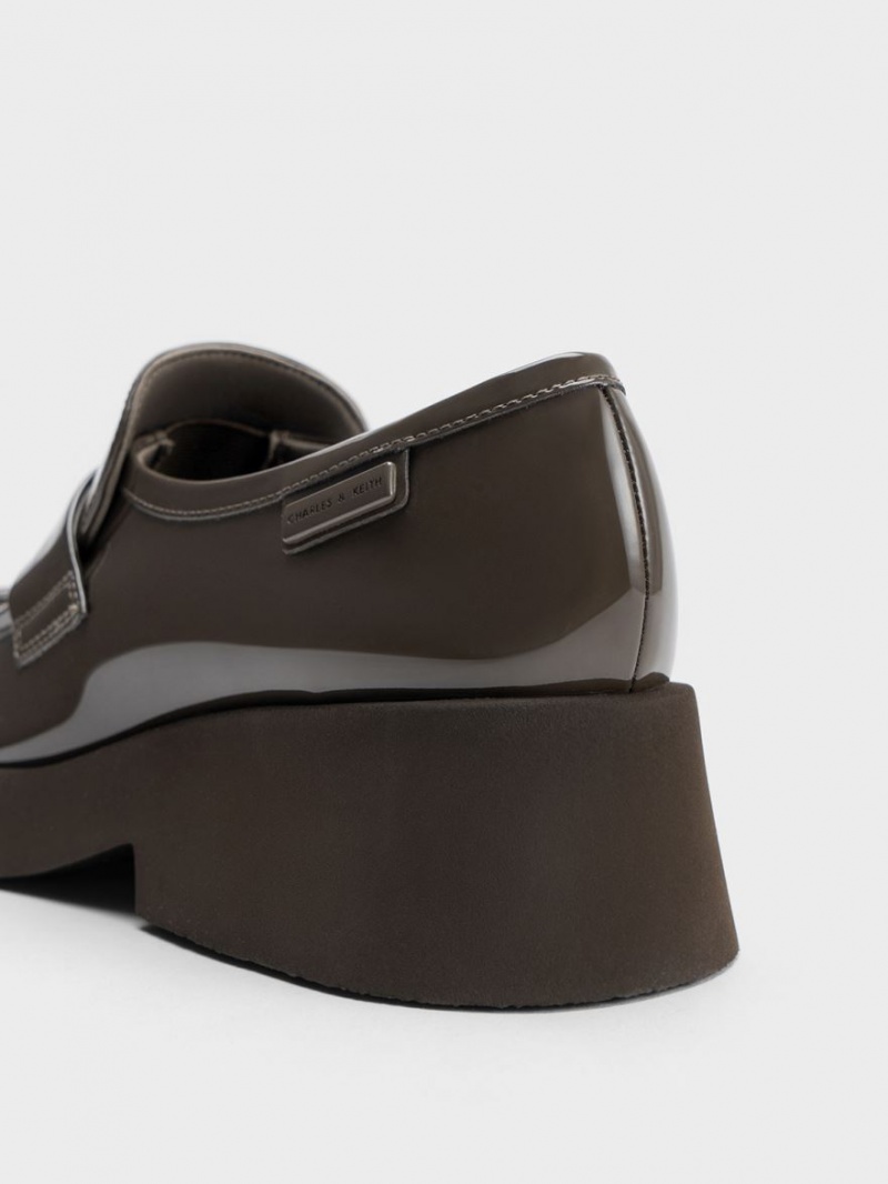 Charles And Keith Giselle Strap Chunky Patent Loafers Brown | PHILIPPINES E470