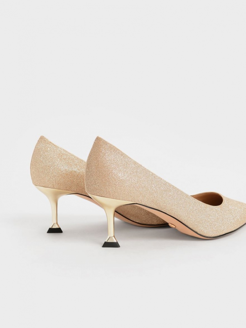 Charles And Keith Glittered Kitten Heel Pumps Gold | PHILIPPINES Z592