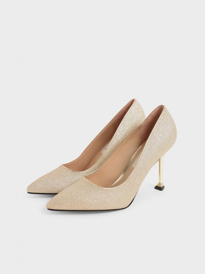 Charles And Keith Glittered Sculptural Stiletto Heel Pumps Gold | PHILIPPINES L708