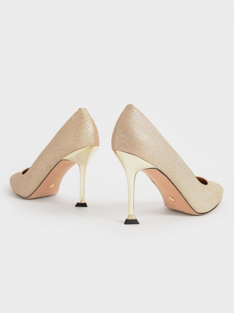 Charles And Keith Glittered Sculptural Stiletto Heel Pumps Gold | PHILIPPINES L708