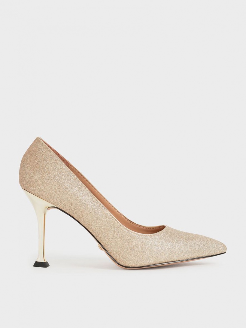 Charles And Keith Glittered Sculptural Stiletto Heel Pumps Gold | PHILIPPINES L708