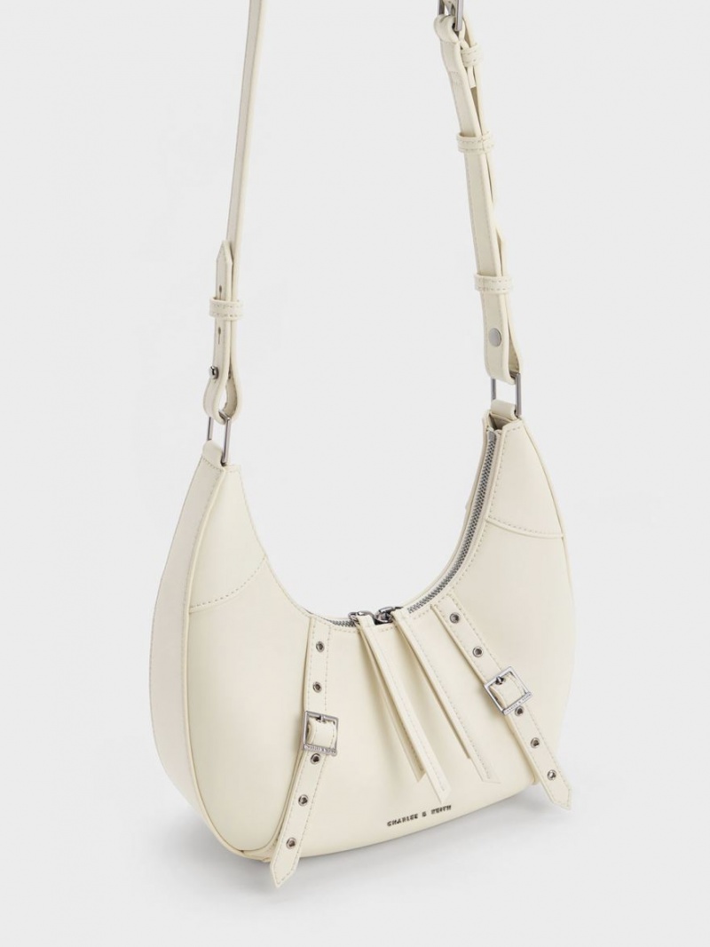 Charles And Keith Grommet Crescent Hobo Bag White | PHILIPPINES L480