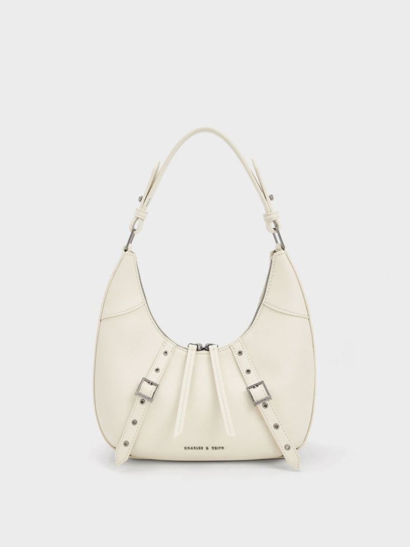 Charles And Keith Grommet Crescent Hobo Bag White | PHILIPPINES L480