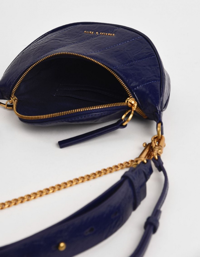 Charles And Keith Half Moon Crossbody Bags Dark Blue | PHILIPPINES P893