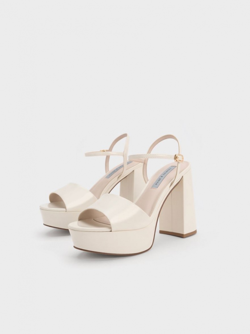 Charles And Keith Halle Peep-Toe Metallic Platform Sandals White | PHILIPPINES R129