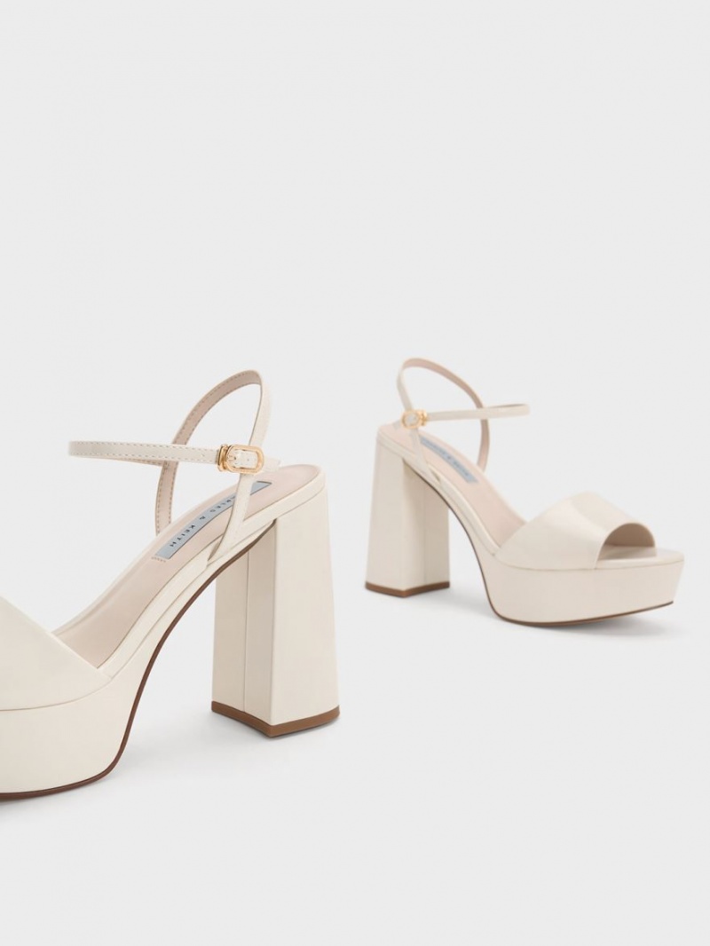 Charles And Keith Halle Peep-Toe Metallic Platform Sandals White | PHILIPPINES R129