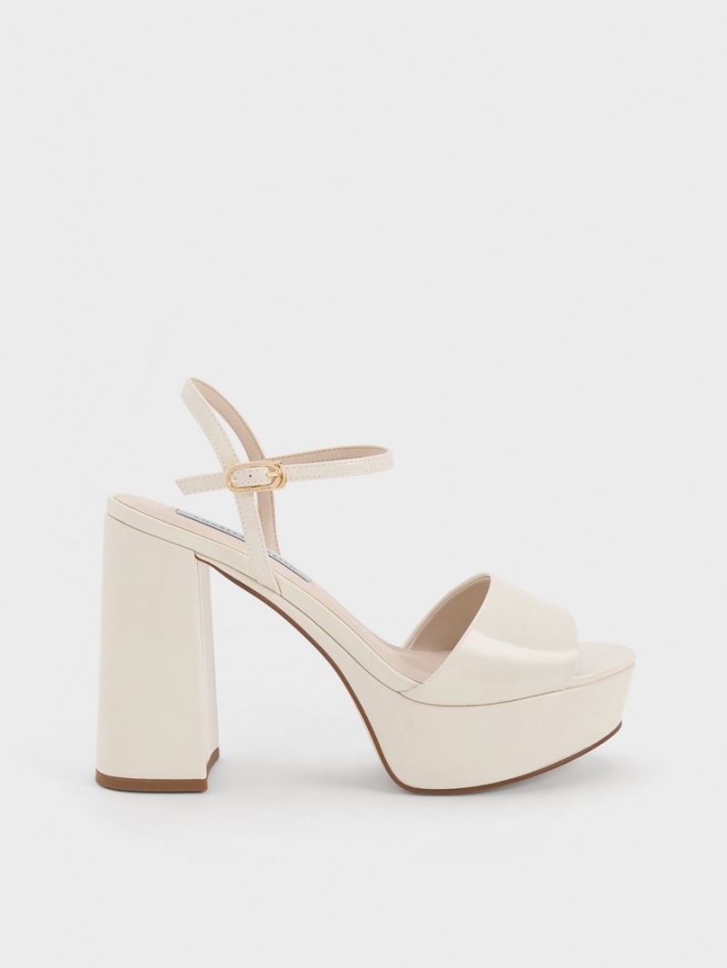 Charles And Keith Halle Peep-Toe Metallic Platform Sandals White | PHILIPPINES R129