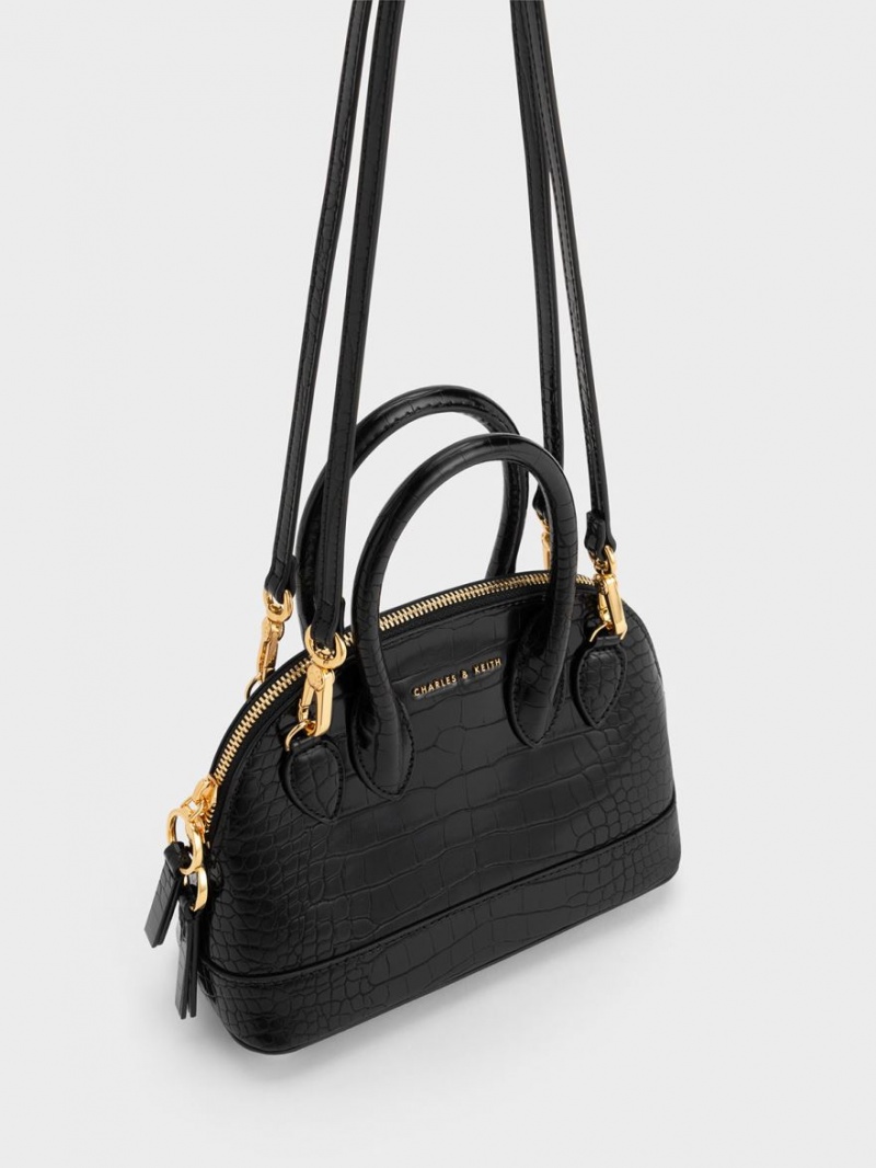 Charles And Keith Harmonee Croc-Embossed Bowling Tote Bags Black | PHILIPPINES B268