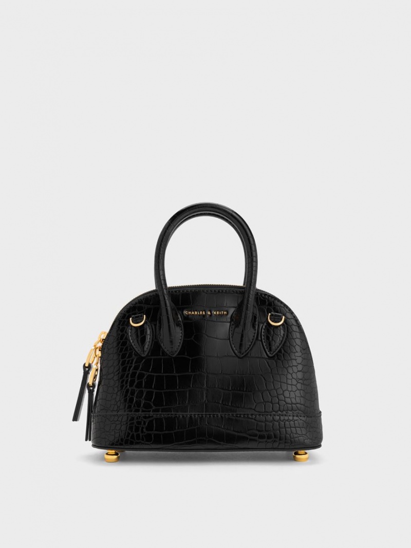 Charles And Keith Harmonee Croc-Embossed Bowling Tote Bags Black | PHILIPPINES B268