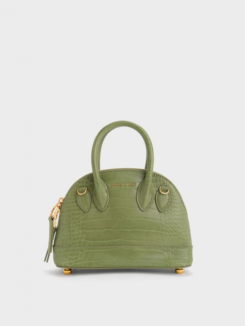 Charles And Keith Harmonee Croc-Embossed Bowling Tote Bags Olive | PHILIPPINES L308