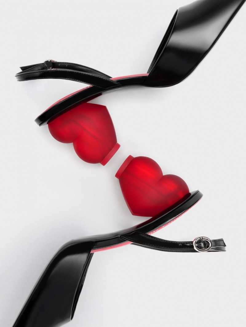 Charles And Keith Heart Heel Slingback Pumps Black | PHILIPPINES H462