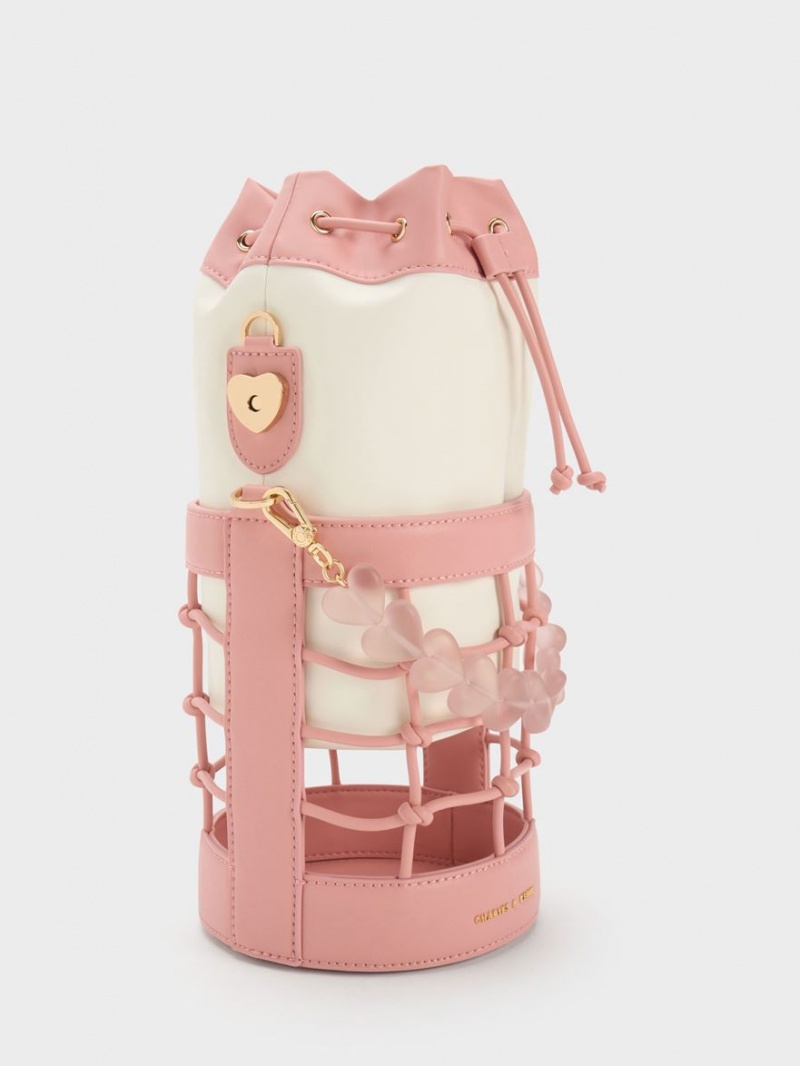 Charles And Keith Heart Motif Caged Bucket Bags Pink | PHILIPPINES B920