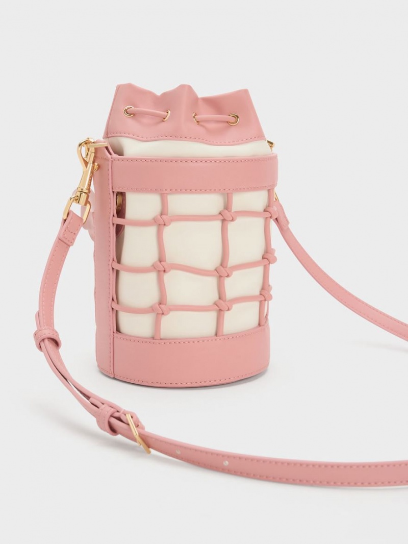 Charles And Keith Heart Motif Caged Bucket Bags Pink | PHILIPPINES B920