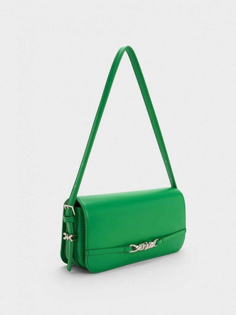 Charles And Keith Henrietta Shoulder Bags Green | PHILIPPINES O345