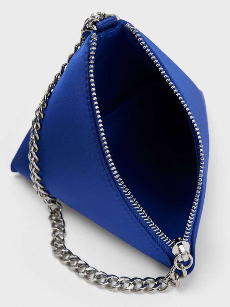 Charles And Keith Hera Satin Pyramid Clutch Bag Blue | PHILIPPINES O504