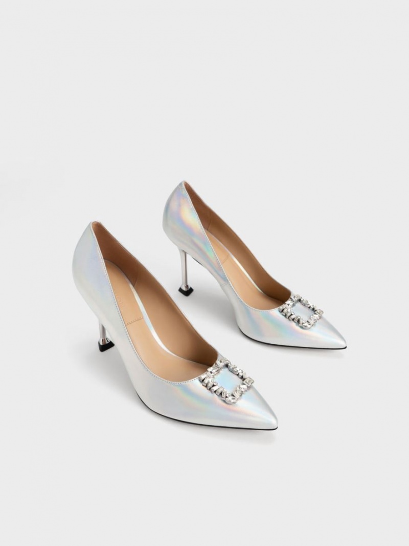 Charles And Keith Holographic Leather Gem-Embellished Pumps Multicolor | PHILIPPINES K618