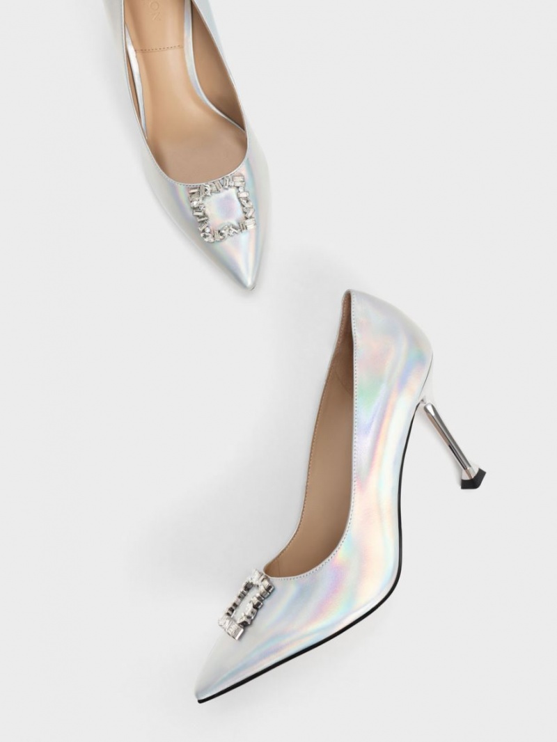 Charles And Keith Holographic Leather Gem-Embellished Pumps Multicolor | PHILIPPINES K618