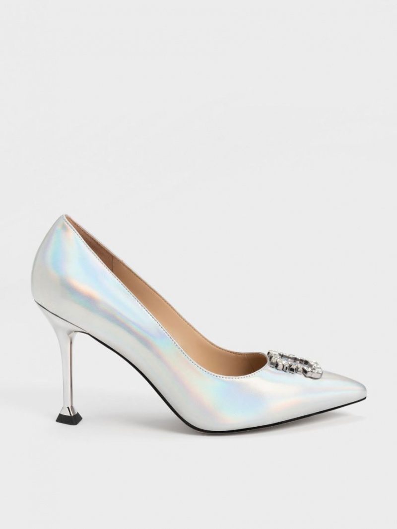 Charles And Keith Holographic Leather Gem-Embellished Pumps Multicolor | PHILIPPINES K618