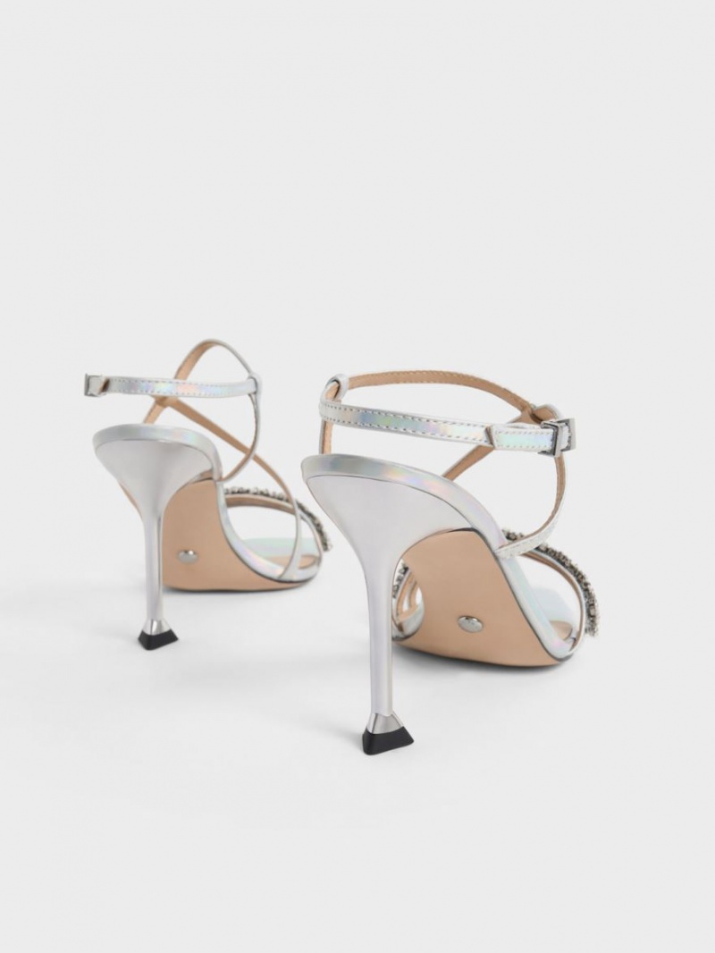 Charles And Keith Holographic Leather Gem-Embellished Strap Sandals Multicolor | PHILIPPINES K425