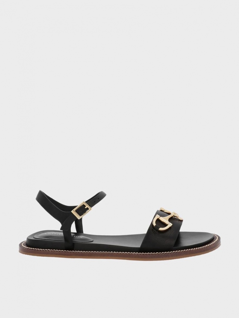 Charles And Keith Horsebit Back Strap Sandals Black | PHILIPPINES E209