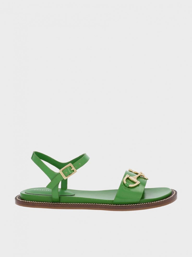 Charles And Keith Horsebit Back Strap Sandals Green | PHILIPPINES D349