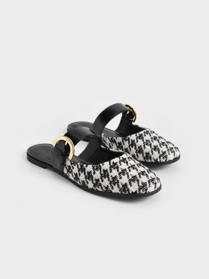 Charles And Keith Houndstooth Buckled Flat Mules Multicolor | PHILIPPINES S031