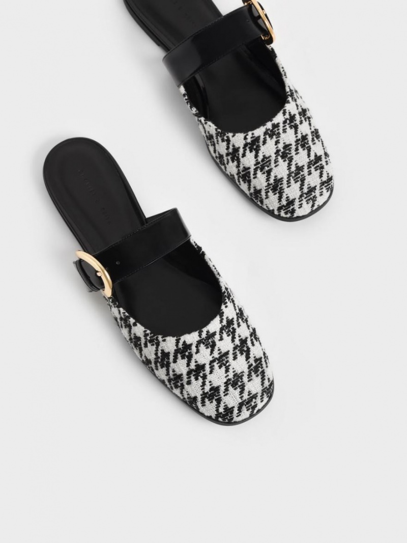 Charles And Keith Houndstooth Buckled Flat Mules Multicolor | PHILIPPINES S031