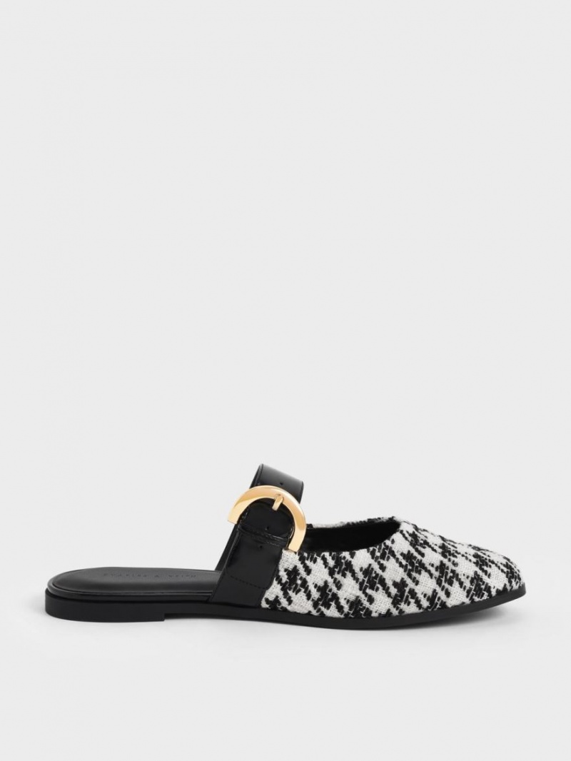 Charles And Keith Houndstooth Buckled Flat Mules Multicolor | PHILIPPINES S031