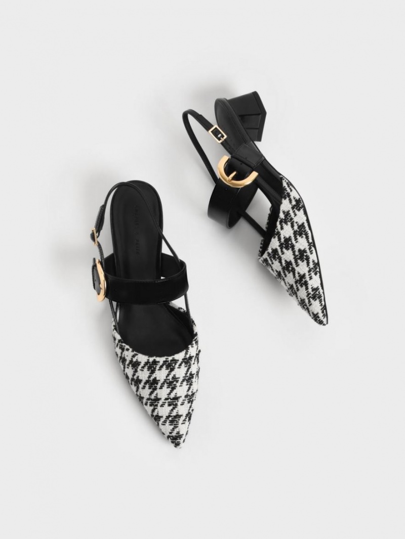 Charles And Keith Houndstooth Buckled Slingback Pumps Multicolor | PHILIPPINES G495