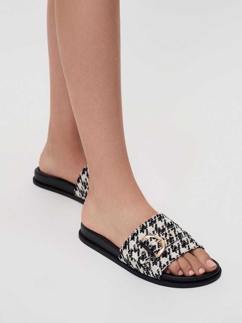 Charles And Keith Houndstooth Studded Buckle Slide Sandals Multicolor | PHILIPPINES N540