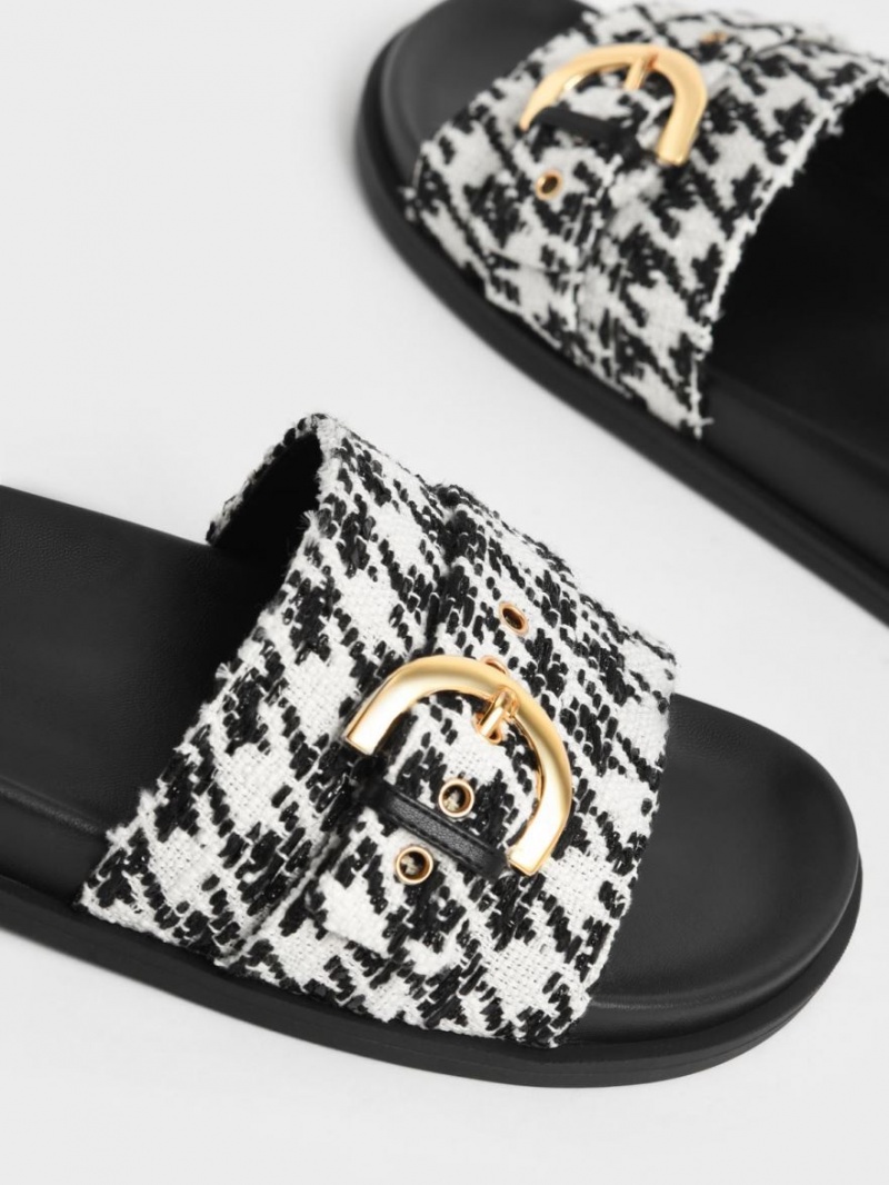 Charles And Keith Houndstooth Studded Buckle Slide Sandals Multicolor | PHILIPPINES N540