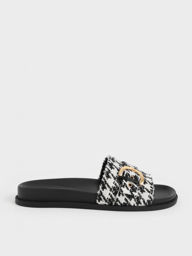 Charles And Keith Houndstooth Studded Buckle Slide Sandals Multicolor | PHILIPPINES N540